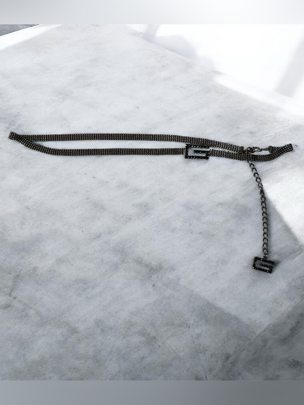 Guess Vintage Y2K Gunmetal Rhinestone Chain Belt with Logo Accent